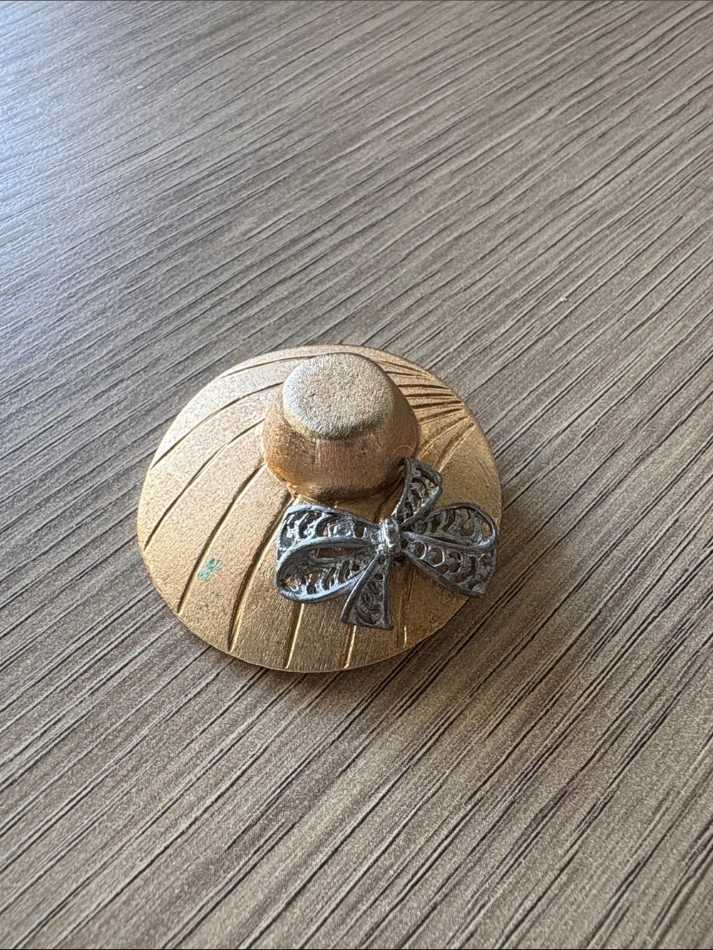 Vintage Ultra Craft Gold-Tone Hat Brooch with Silver Bow Accent - Picture 1 of 2